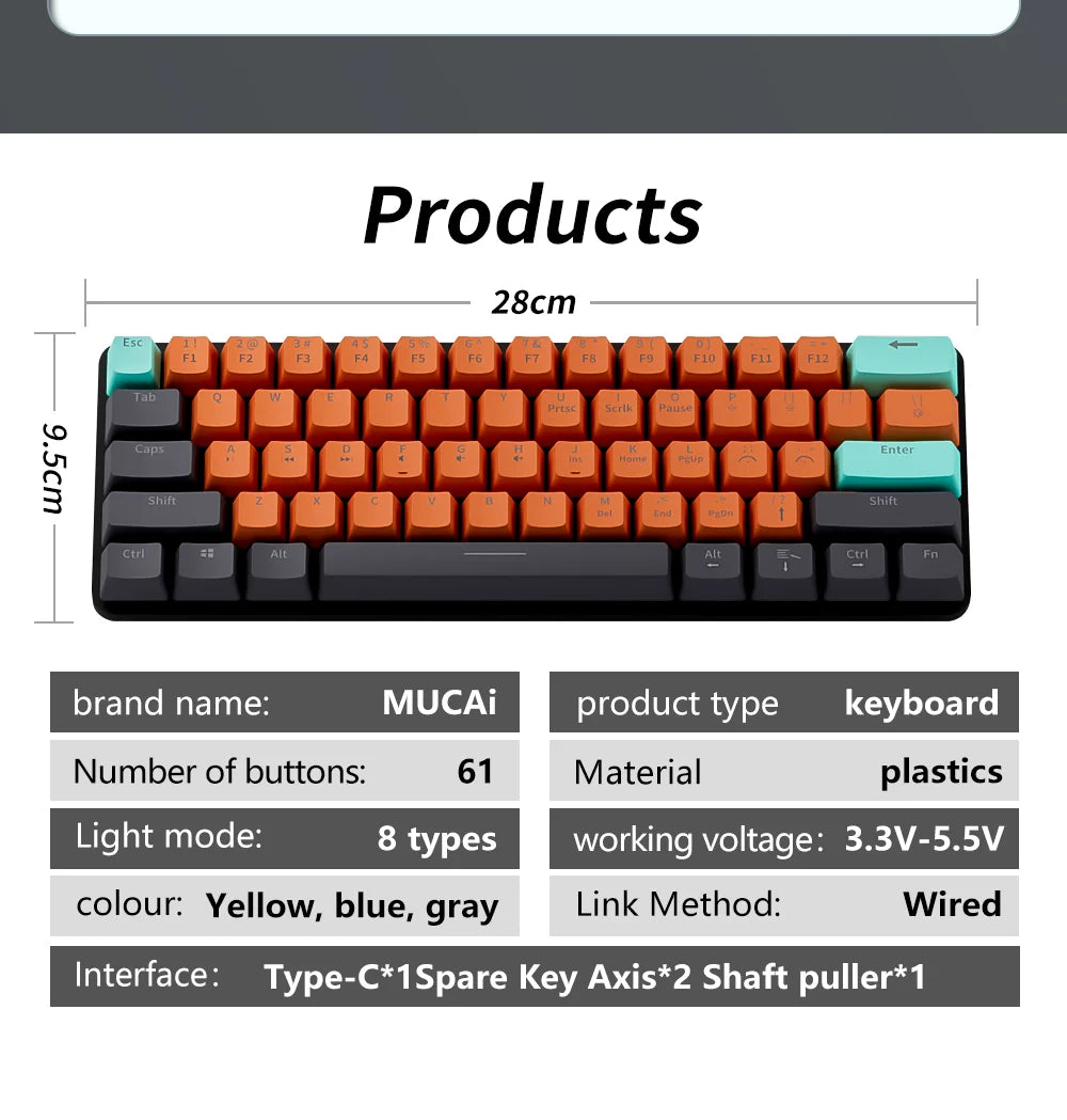 MUCAI MKA610 USB Mini Mechanical Gaming Wired Keyboard